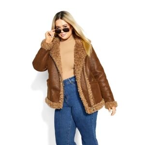 Evans Women's Plus Size Borg Faux Leather Zip Biker Jacket